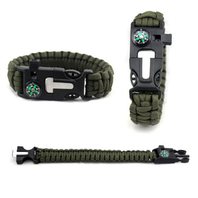 Pulseira de Paracord Verde Bússola Faca Apito e Pederneira - Item Grátis