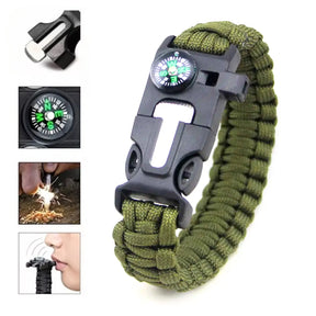 Pulseira de Paracord Verde Bússola Faca Apito e Pederneira - Item Grátis